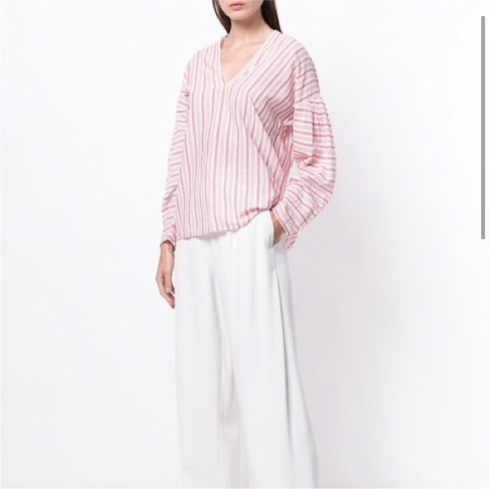 Vince 100% Cotton Striped Long Sleeved Boho Resort Oversized Blouse - Size XS